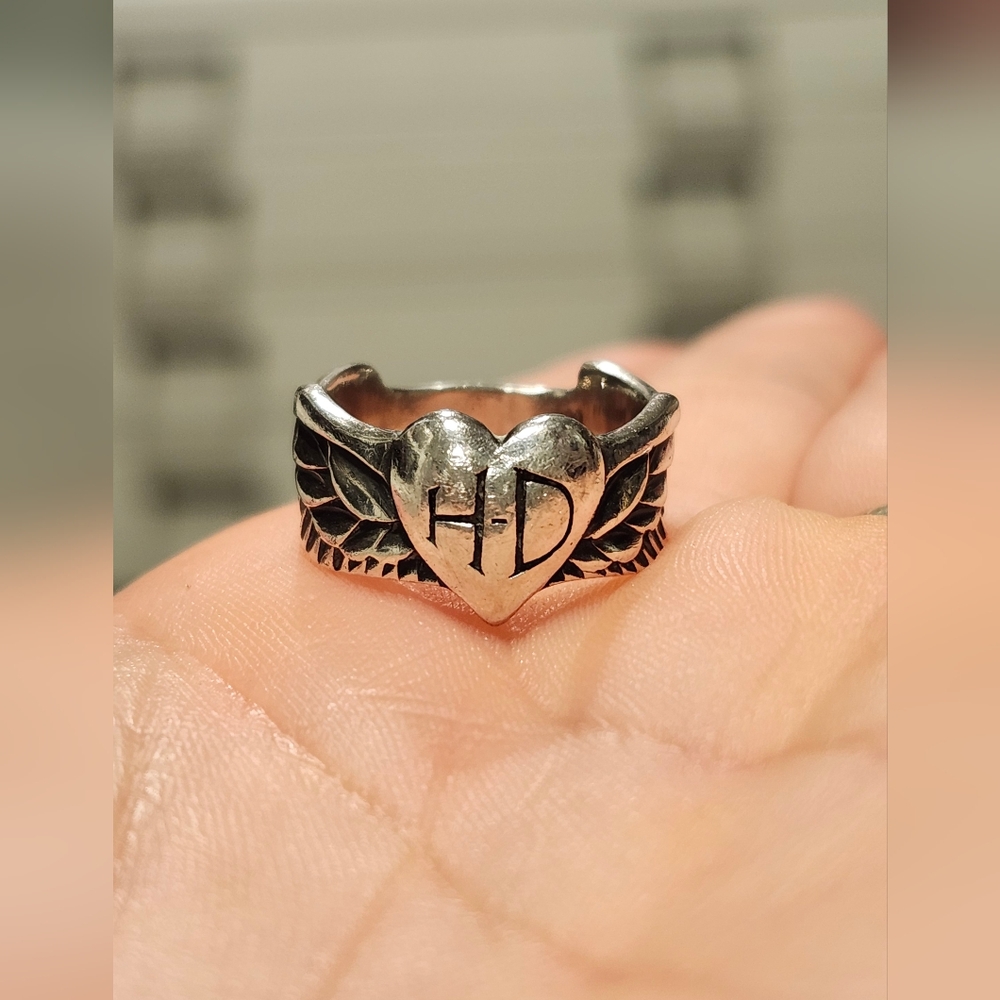 Harley Davidson Sterling Silver Heart Wing Ring Size 7